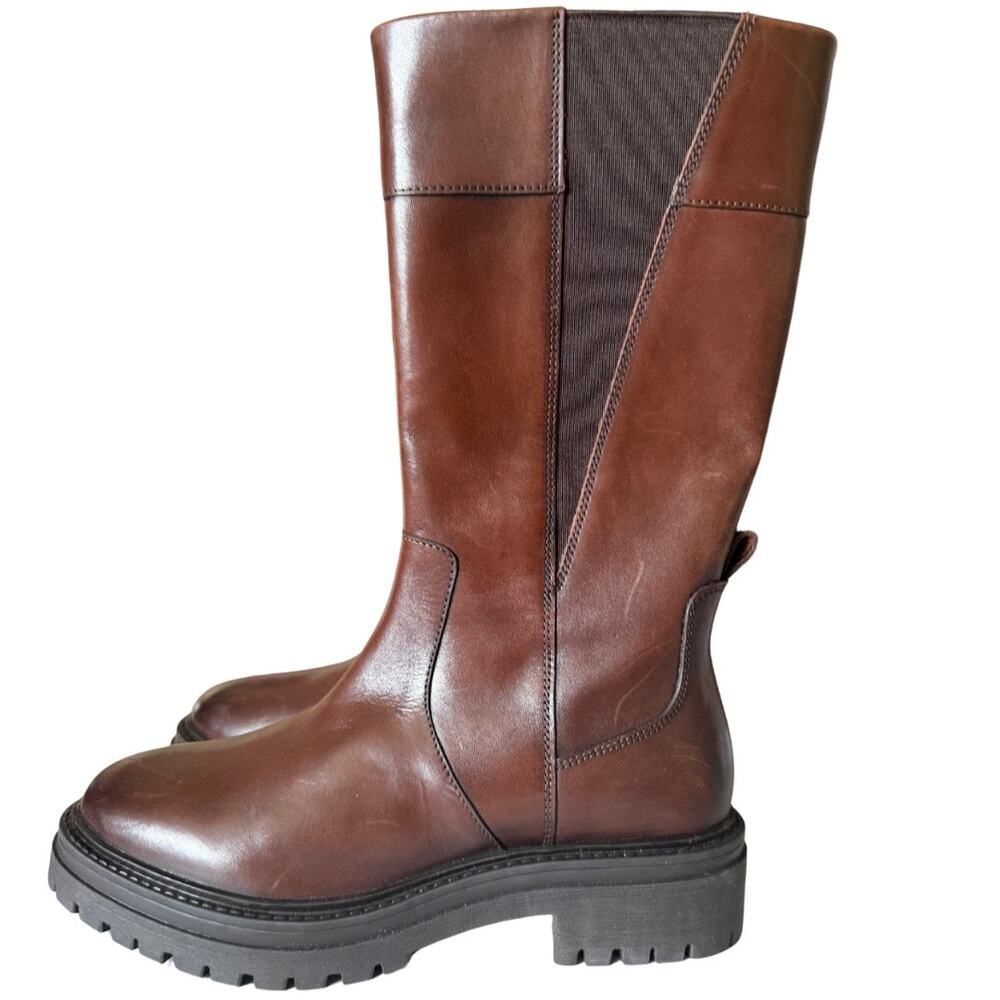 Geox Respira Iridea Brown Leather Lug Sole Combat Moto Boots Sz 37